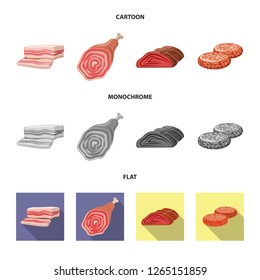 Vector design of meat and ham logo. Set of meat and cooking vector icon for stock.