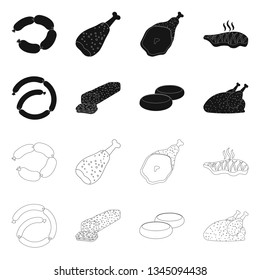 Vector design of meat and ham logo. Collection of meat and cooking vector icon for stock.