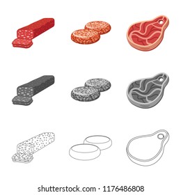 Vector design of meat and ham sign. Set of meat and cooking vector icon for stock.