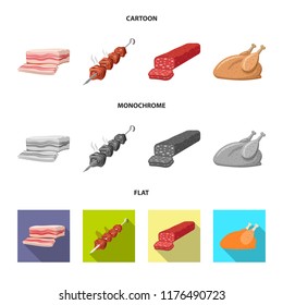 Vector design of meat and ham sign. Set of meat and cooking stock symbol for web.