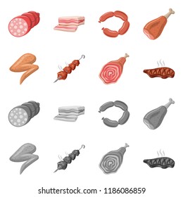 Vector design of meat and ham sign. Collection of meat and cooking vector icon for stock.