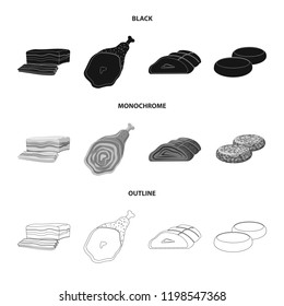 Vector design of meat and ham sign. Set of meat and cooking stock symbol for web.