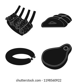 Vector design of meat and ham sign. Set of meat and cooking stock vector illustration.