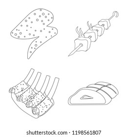 Vector design of meat and ham sign. Set of meat and cooking stock symbol for web.