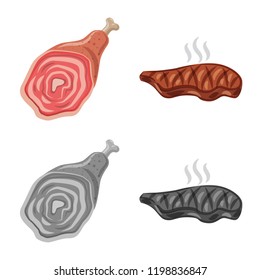 Vector design of meat and ham sign. Set of meat and cooking stock symbol for web.