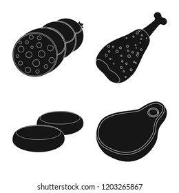 Vector design of meat and ham sign. Set of meat and cooking stock symbol for web.