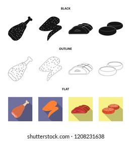 Vector design of meat and ham sign. Collection of meat and cooking stock symbol for web.