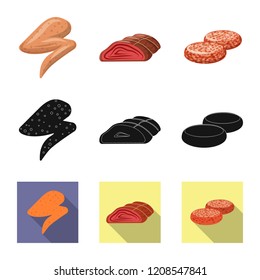 Vector design of meat and ham sign. Collection of meat and cooking stock vector illustration.