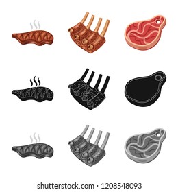 Vector design of meat and ham sign. Collection of meat and cooking stock vector illustration.