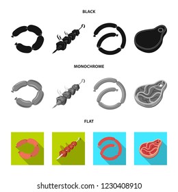 Vector design of meat and ham sign. Set of meat and cooking stock vector illustration.
