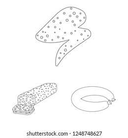 Vector design of meat and ham sign. Set of meat and cooking stock symbol for web.