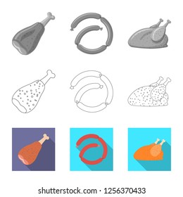Vector design of meat and ham sign. Collection of meat and cooking stock symbol for web.