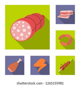 Vector design of meat and ham sign. Set of meat and cooking vector icon for stock.
