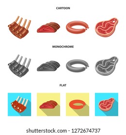 Vector design of meat and ham sign. Set of meat and cooking vector icon for stock.