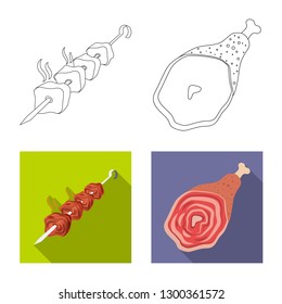 Vector design of meat and ham sign. Collection of meat and cooking stock vector illustration.