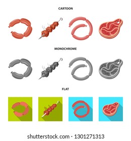 Vector design of meat and ham sign. Collection of meat and cooking stock symbol for web.