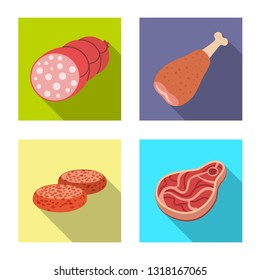 Vector design of meat and ham sign. Set of meat and cooking stock vector illustration.
