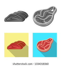 Vector design of meat and ham sign. Collection of meat and cooking stock symbol for web.