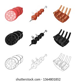 Vector design of meat and ham sign. Set of meat and cooking stock symbol for web.