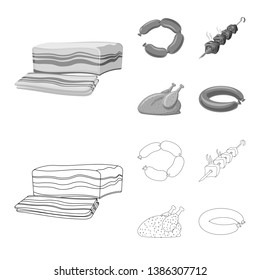 Vector design of meat and ham sign. Collection of meat and cooking vector icon for stock.