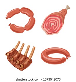 Vector design of meat and ham sign. Collection of meat and cooking vector icon for stock.