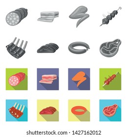 Vector design of meat and ham sign. Collection of meat and cooking vector icon for stock.