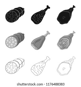 Vector design of meat and ham symbol. Collection of meat and cooking vector icon for stock.