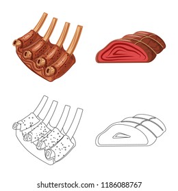 Vector design of meat and ham symbol. Set of meat and cooking stock vector illustration.