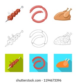 Vector design of meat and ham symbol. Set of meat and cooking stock vector illustration.
