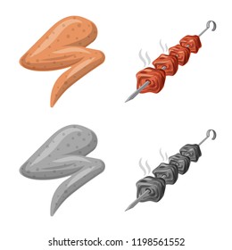 Vector design of meat and ham symbol. Set of meat and cooking stock vector illustration.
