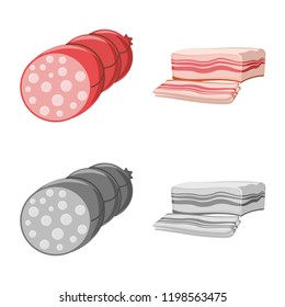 Vector design of meat and ham symbol. Collection of meat and cooking vector icon for stock.