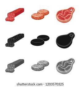 Vector design of meat and ham symbol. Collection of meat and cooking stock vector illustration.