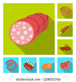 Vector design of meat and ham symbol. Collection of meat and cooking vector icon for stock.