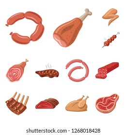 Vector design of meat and ham symbol. Set of meat and cooking stock symbol for web.