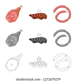 Vector design of meat and ham symbol. Collection of meat and cooking vector icon for stock.