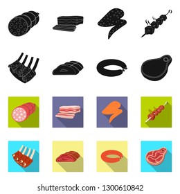 Vector design of meat and ham symbol. Collection of meat and cooking stock vector illustration.