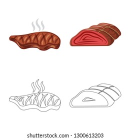 Vector design of meat and ham symbol. Collection of meat and cooking stock vector illustration.