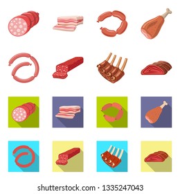 Vector design of meat and ham symbol. Set of meat and cooking vector icon for stock.
