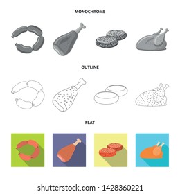 Vector design of meat and ham symbol. Collection of meat and cooking stock vector illustration.