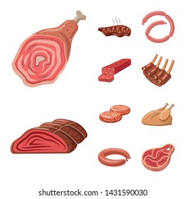 Vector Design Of Meat And Ham Symbol. Collection Of Meat And Cooking Stock Symbol For Web.