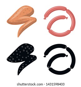 Vector design of meat and ham symbol. Set of meat and cooking stock vector illustration.