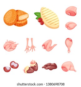 Vector design of meat and raw sign. Set of meat and grilled vector icon for stock.