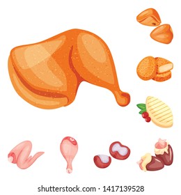 Vector design of meat and raw sign. Set of meat and grilled stock symbol for web.
