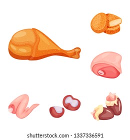 Vector design of meat and raw symbol. Set of meat and grilled vector icon for stock.