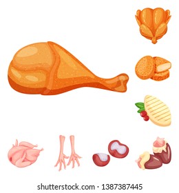 Vector design of meat and raw symbol. Set of meat and grilled vector icon for stock.