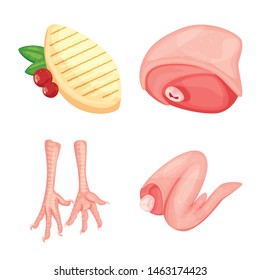 Vector design of meat and raw symbol. Collection of meat and grilled stock symbol for web.