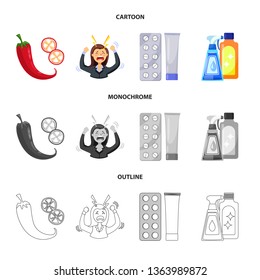 Vector design of medical and pain  icon. Collection of medical and disease stock vector illustration.