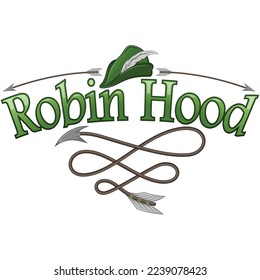 Vector design of Medieval Archer Hat with feathers, illustration of Robin Hood hat with curved arrows