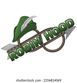 Vector design of Medieval Archer Hat with feathers, illustration of Robin Hood hat with curved arrows