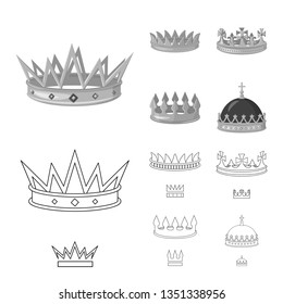 Vector design of medieval crowns and nobility sign. Set of medieval and monarchy stock vector illustration.